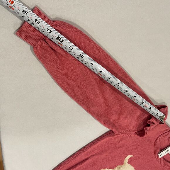 ~ JANIE and JACK 4 Dog Ruffle Shoulder Sweater*, Mauve Cotton Knit, Ribbed Cuff - Picture 8 of 16